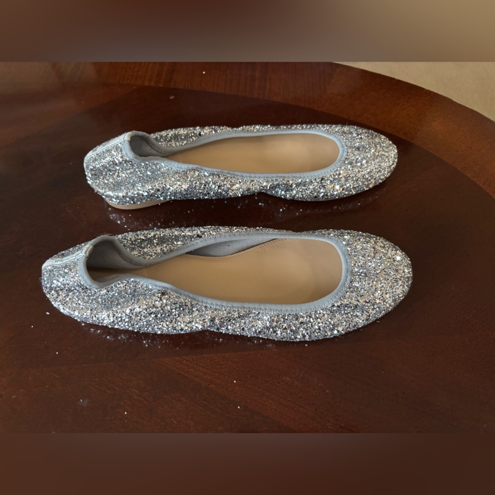 NWOT J. Crew Silver Glitter Flats size 7